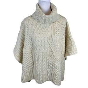Blarney Woollen Mills Ivory Merino Wool Poncho Cape Mixed Knit - One Size
